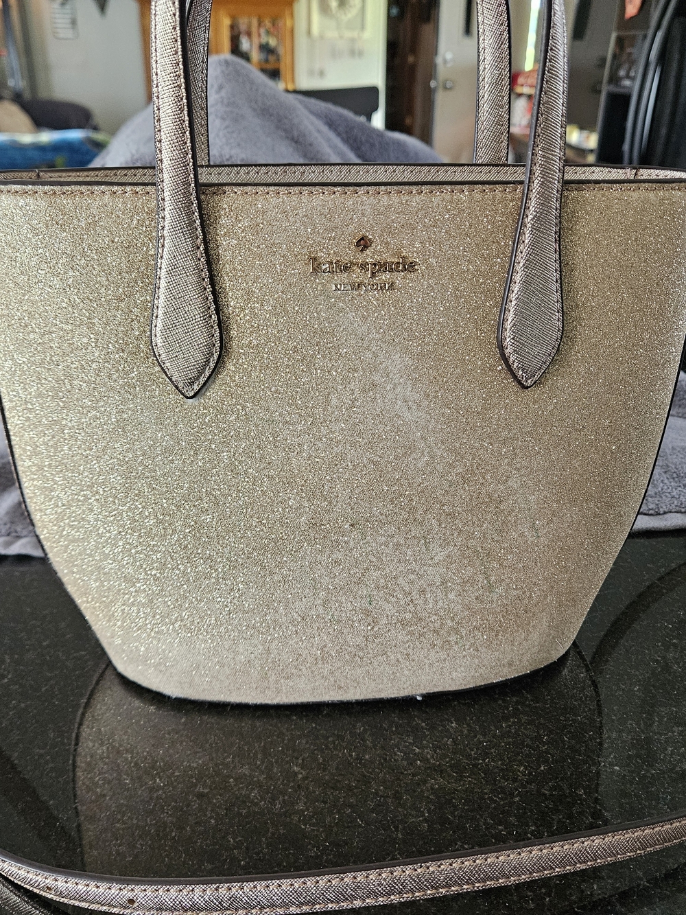 kate spade Gold Glitter Tote with Metallic Trim